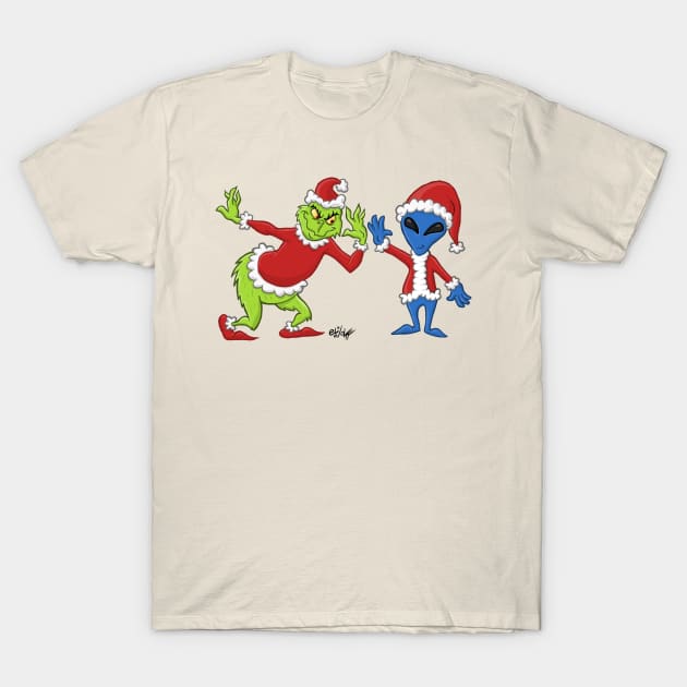 alien xmas friend T-Shirt by eliwolff